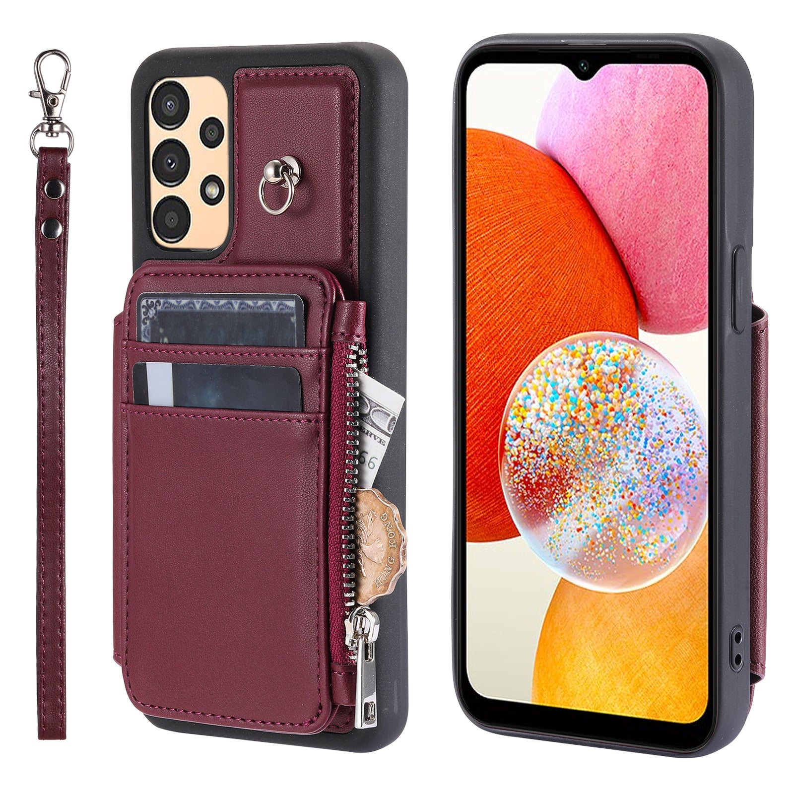 009 Phone Case for Samsung Galaxy A14 4G 5G RFID Blocking PU TPU Anti-drop Cover Kickstand Zipper Wallet Shell with Strap 009 Phone Case for Samsung Galaxy A14 4G 5G RFID Blocking PU TPU Anti-drop Cover Kickstand Zipper Wallet Shell with Strap